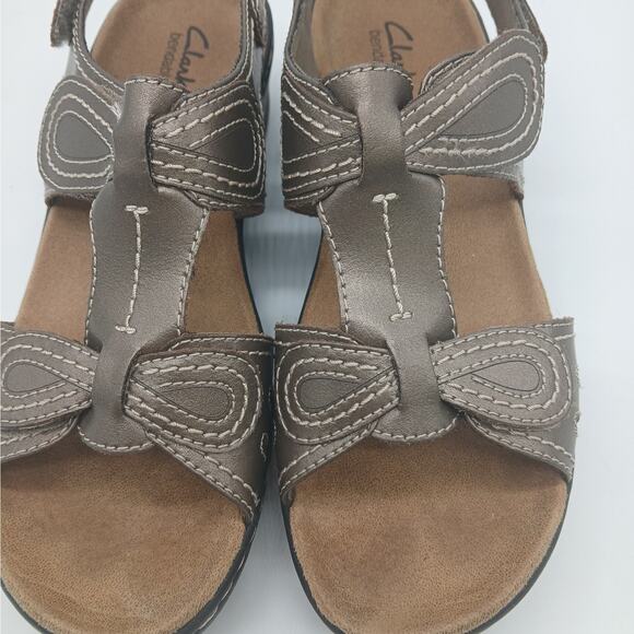 Clarks Bendables Lexi Wedge Sandals Leather Comfort Summer Pewter Bronze Size 8M - Picture 11 of 12